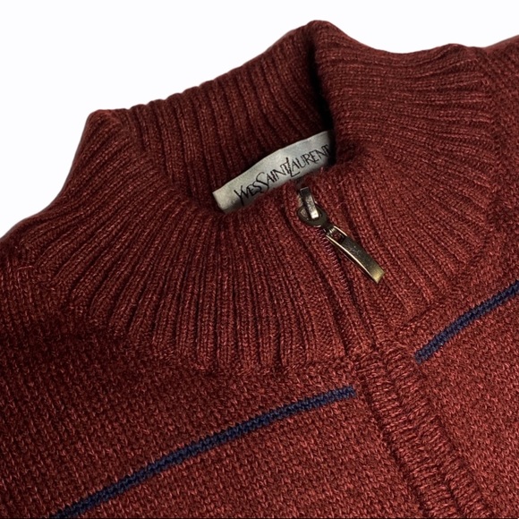 new YSL ⊛ Saint Laurent ⊛ Zip Front Cardigan Wool Sweater ⊛ Burgundy Melange ⊛ - Picture 13 of 16